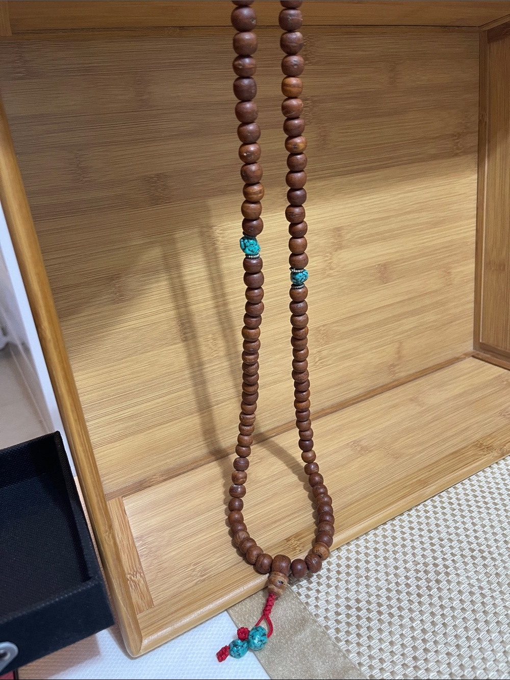Wood Bead Pendant Necklace with Turquoise Accents - Brown